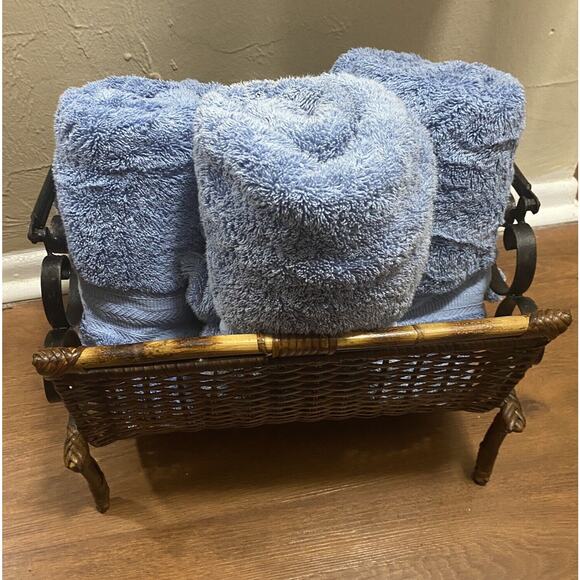 Wicker Rattan Bamboo Cane Wrought Iron Vintage Towel Magazine Rack MCM Bohemian - Picture 4 of 16